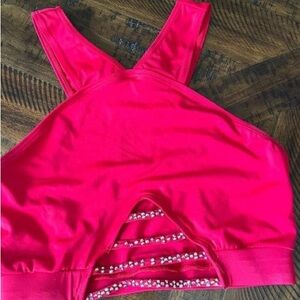 Red X Crop Top w/ Custom Rhinestoned - Size AS